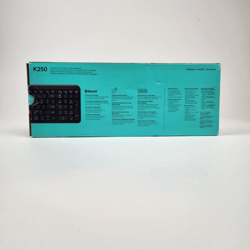 Logitech K250 Compact Wireless Keyboard Bluetooth Full Size Numeric Keypad Black - Picture 3 of 7